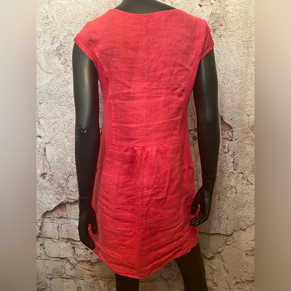 Lungo L'arno Coral Linen Embroidered Dress with Pockets - Picture 6 of 8